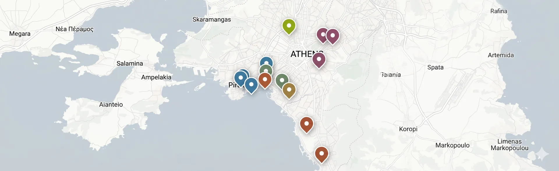 Avla portföyü · Atina projelerinin haritası